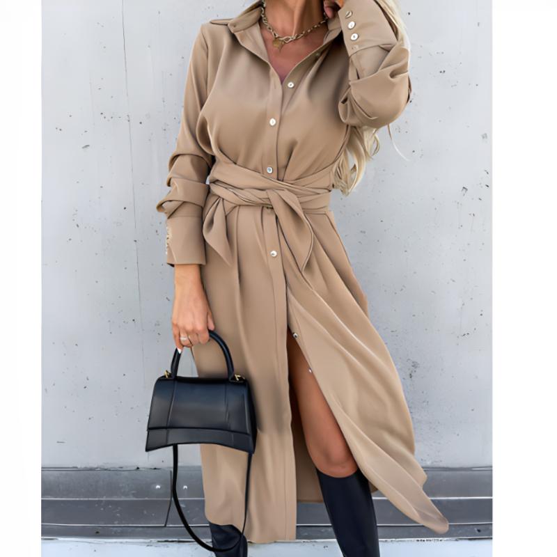 Осенне-зимняя женская простая однотонная рубашка с юбкой и длинными рукавами на шнуровке