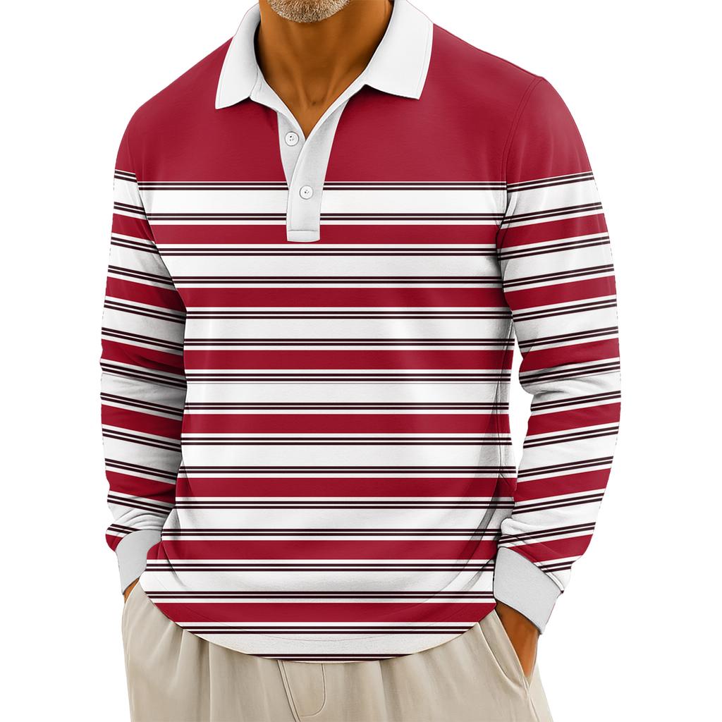 Мужские повседневные топы с длинными рукавами на пуговицах с полосатым принтом