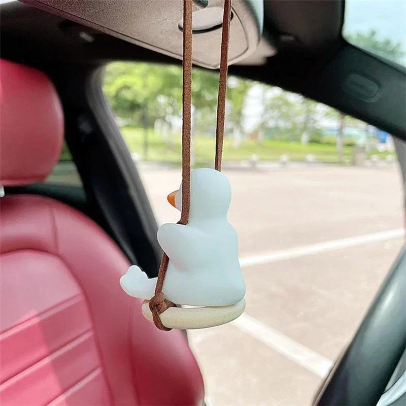 Cute Anime Car Interior Decoration Gypsum Swing Duck Auto Rearview Mirror Pendant For Kawai Car Decoration Accessories
