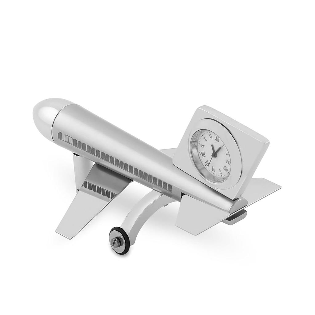 Aeroplane Miniature Desk Clock|Stylish and Elegant Timepiece for Office Table Decoration|Metal Paper Weights with Sleek Chrome Finish|Ideal Gift