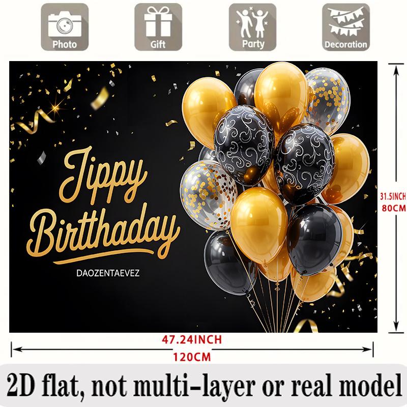 Golden Birthday Theme Banner, Photo Backdrop Wall Decor for Party