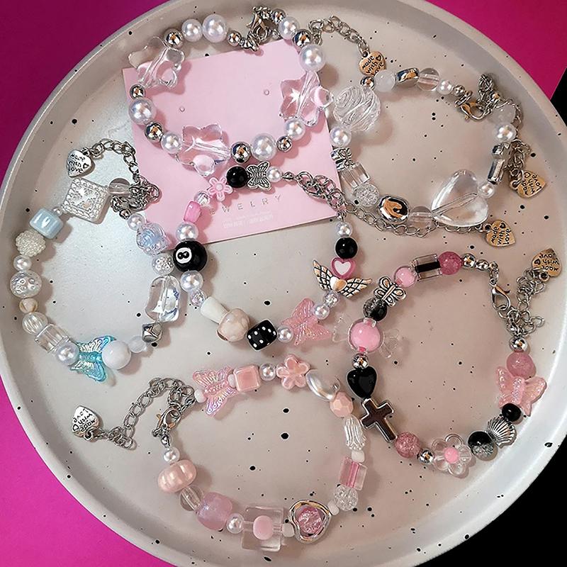 Готический Харадзюку милый Y2K ручной работы эстетический браслет с подвесками в виде сердца и звезды для женщин и девочек винтажные гранжевые эмо 2000-е аксессуары