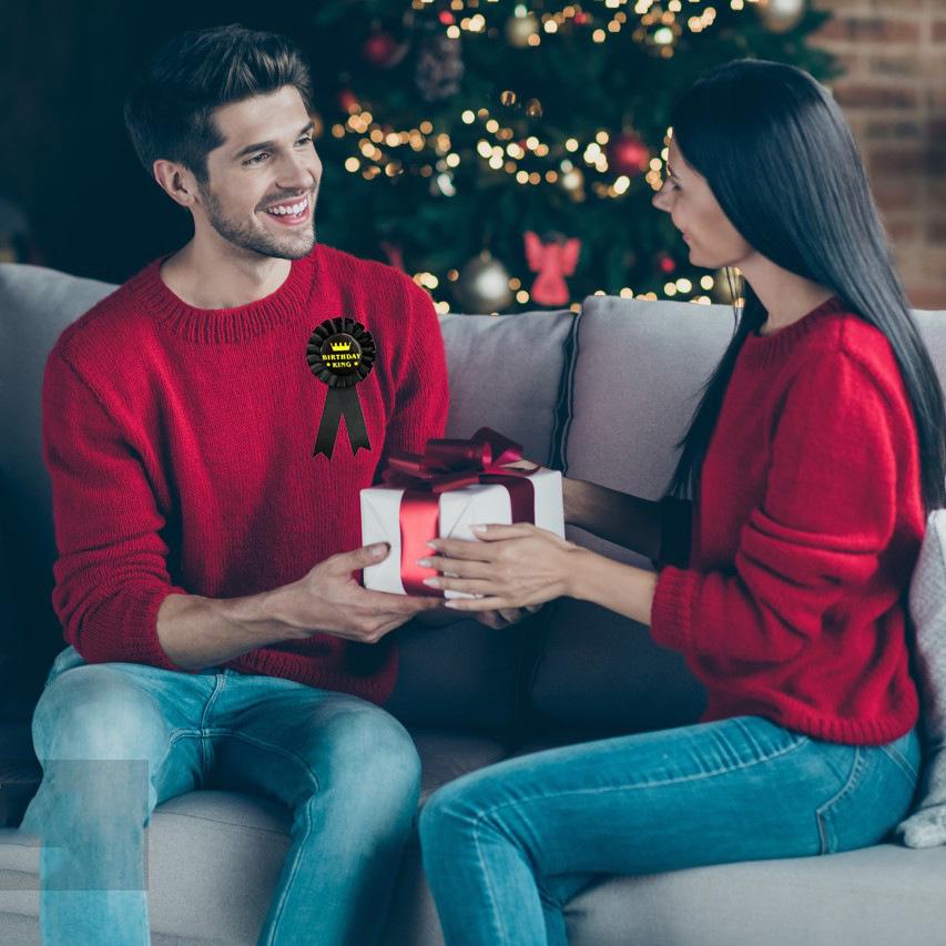 Men’s Birthday King Badge - Blue, Gold & Black Party Corsage