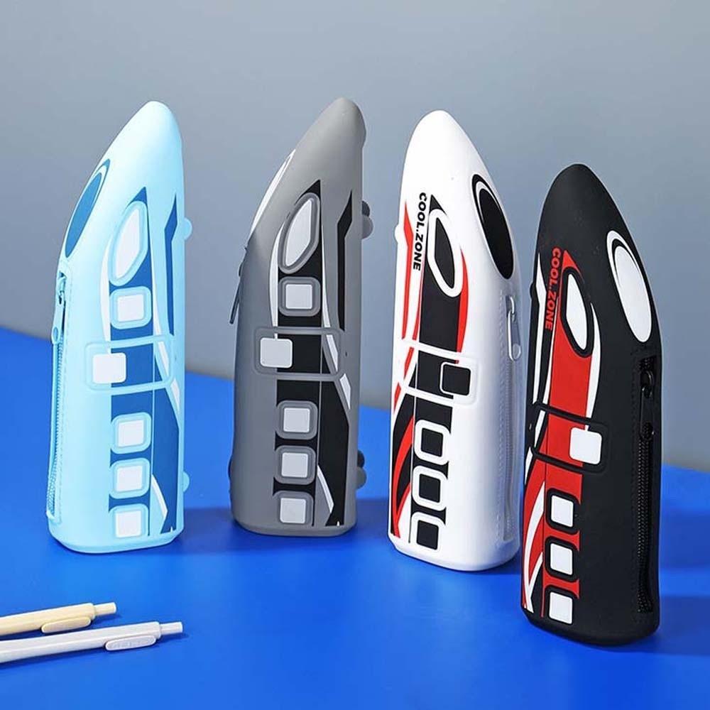 Drop-proof Storage Pencil Pouch Cartoon Silicone Pen Organizer High-speed Rail Pen Bag Students