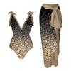 New Vintage Ethnic Print Women's One Piece Swimsuit Two Piece Sheer Skirt Conservative Push Up Padded Swimwear Beachwear