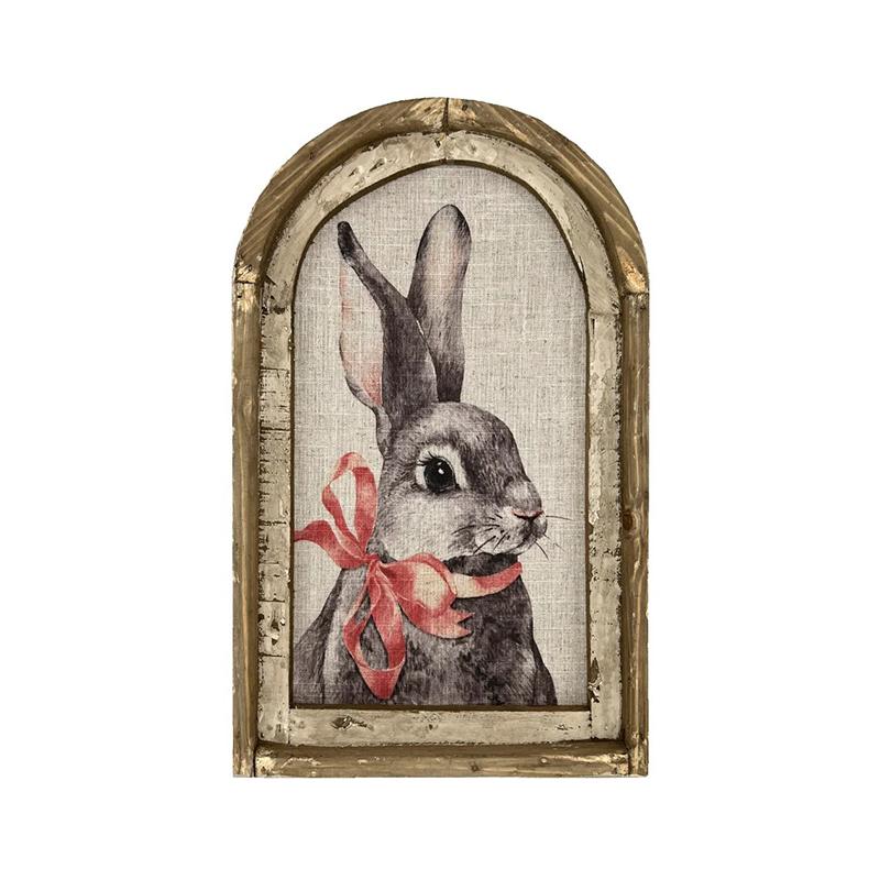 1PC Easter Decor Wall Pictures Wooden Bunny Oil Painting Rabbit Inn Art Print Home Decoration Retro