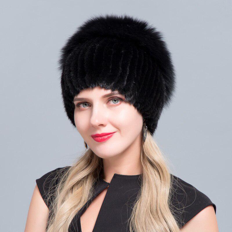 JERYAFUR Вязаная меховая шапка с подкладкой, меховая шапка из норки, меховая шапка из серебристого лисы, вязаная меховая шапка, зимняя женская лыжная шапка