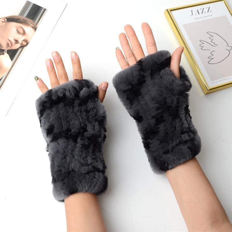 Новые женские вязаные варежки из 100% натурального меха кролика рекс, зимние теплые женские перчатки без пальцев из натурального меха, вязаные меховые варежки ручной работы