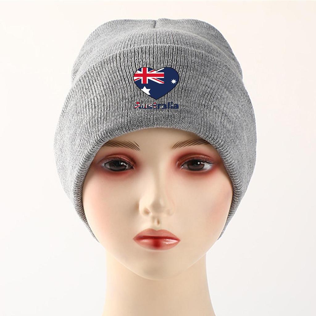 Heart Australian Flag Warm Knitted Cap Beanie, Patriotic Man Cap Cancer Chemo Slouchy Unisex Headwear Knit Hat Beanie
