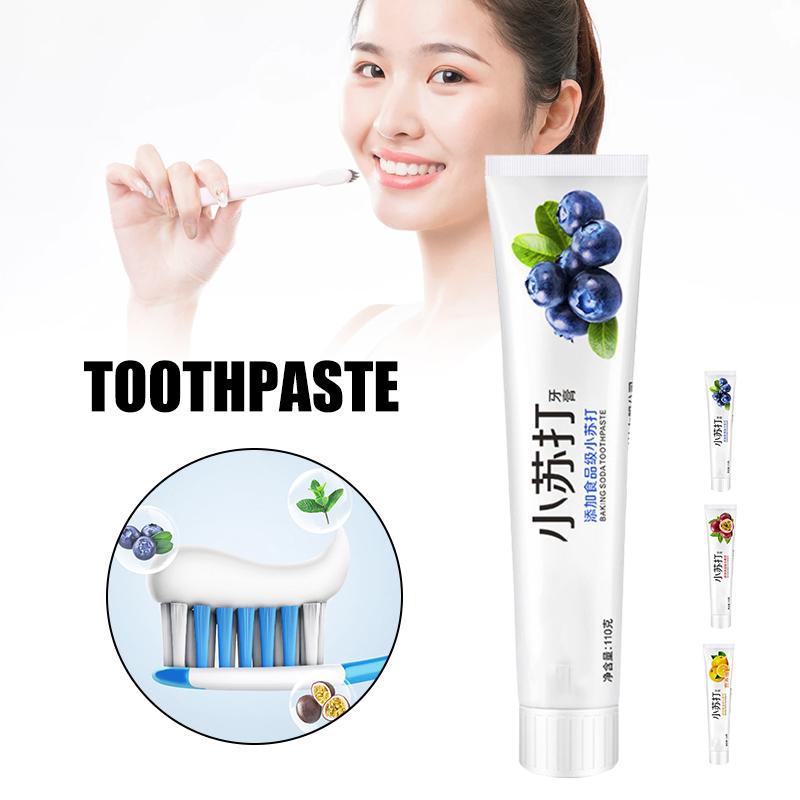 Зубная паста с пищевой содой, пищевая двойное отбеливание, натуральный ингредиент, удаление пятен, отбеливающая зубная паста с фруктовым вкусом