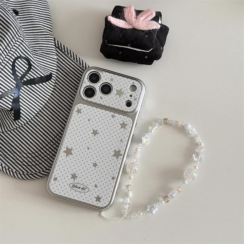 Новый Чехол для Телефона 2026 Серебряная Звезда в Горошек Для iPhone 17 Pro 16 15 14 Pro Max с Гальванизированной Рамкой Тонкий Ударопрочный Чехол