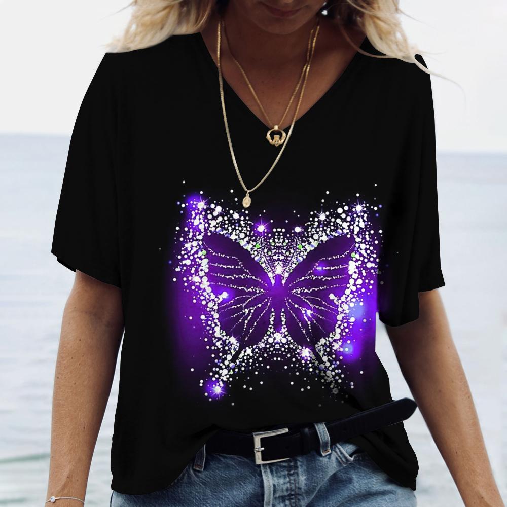 Женские футболки с v-образным вырезом, модные футболки с цветочным рисунком, летние короткие женские топы с принтом, повседневные футболки в стиле Харадзюку 5XL