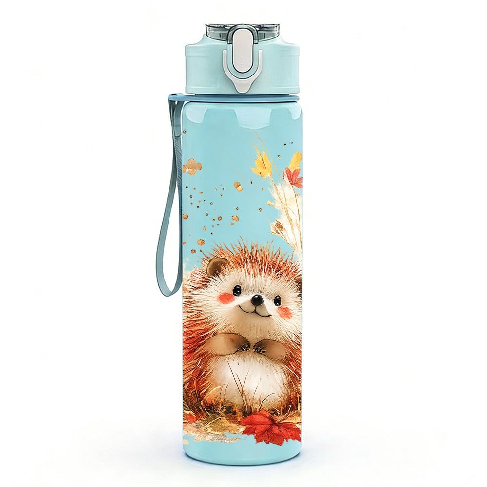 1PC Autumn Fur Baby Fox Pattern 750ml Color Plastic Sports Water Bottle Leakproof Flip Straw Lid Suitable for Sports Office Home Use