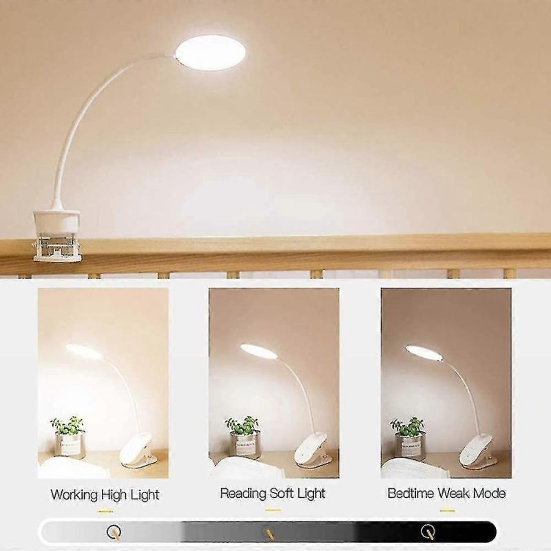 Clip-on Reading Light, Battery Powered, Clip-on Bed Light With 3 Brightness Levels, Usb Rechargeable, Reading Light