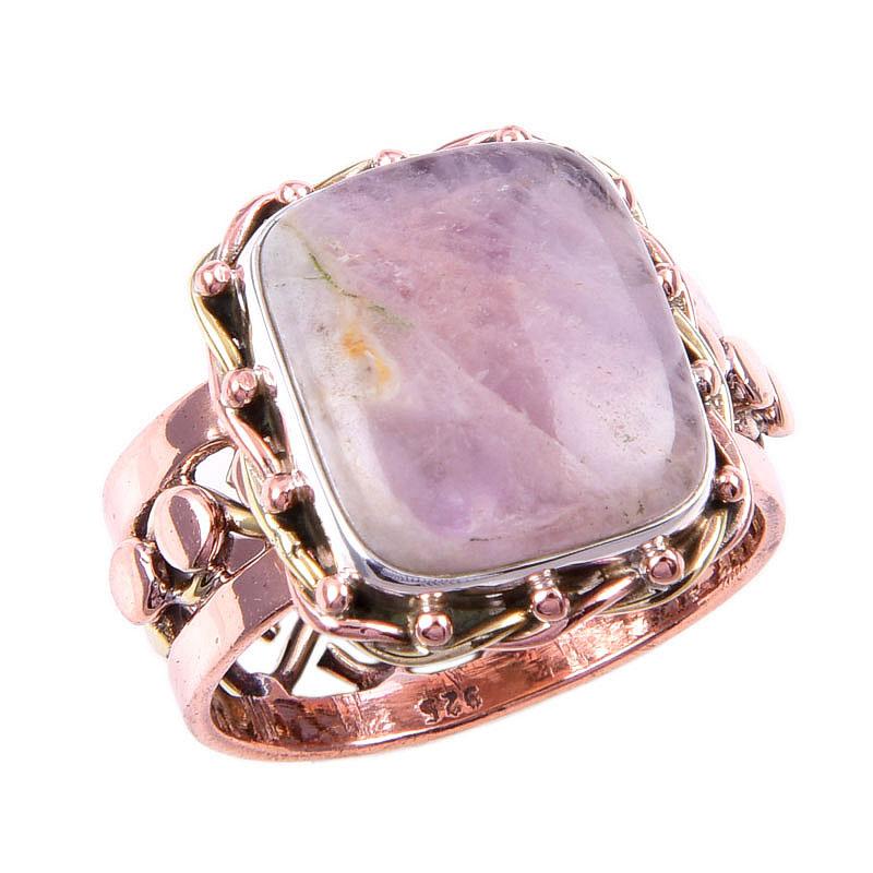 Кольцо из натурального драгоценного камня чароит, ручная работа, из чистого серебра 925 пробы, двухцветное, размер 9US l8U75