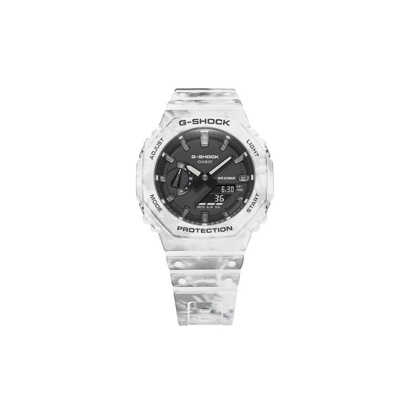 Casio Серия «Снежный камуфляж» Сменный ремешок Водонепроницаемые и ударопрочные Спортивные часы Кварцевый механизм Пластиковый ремешок Японские и GAE-2100GC-7APR