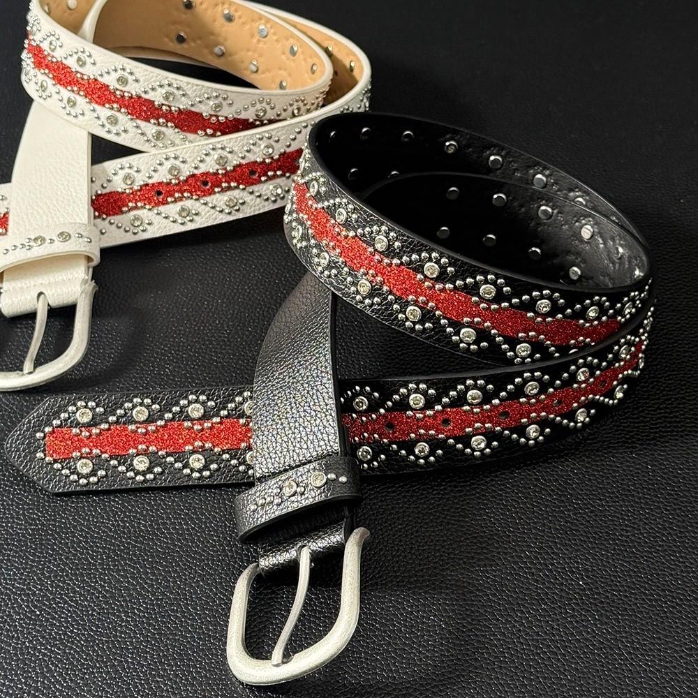 Contrast Color Y2K Punk Belt Gothic Vibe Eye Catching Western Studded Belt Adjustable Length Durable Alloy Buckle