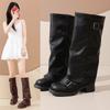 Retro Round Head MM Large Size Fat Locomotive Boots New Stacking 2025 Western Thick Heel Martin Boots Autumn and Winter Folds