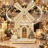 DIY Handmade Festival Gift Diamond Painting Christmas Windmill House Kit, Rotatable Xmas Holiday Desktop Accessories Cabin Ornament, Craft Kit