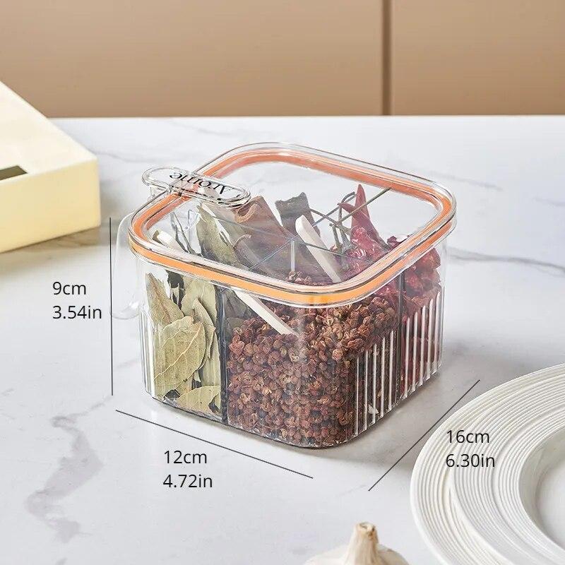 Kitchen Seasoning Box Sealed Moisture-proof Tape Seasoning Box with Four Compartments Press Type Seasoning Tank