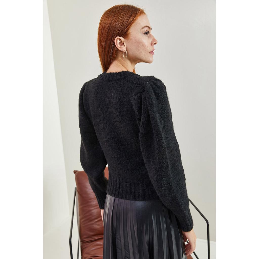 Women's Square Collar Button Patterned Knitwear Sweater