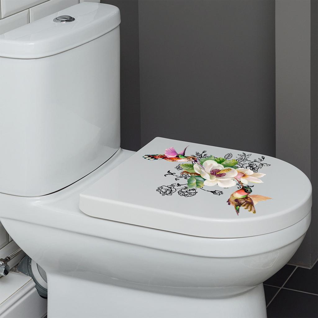 Nature Inspired Toilet Decal Birds and Flowers Toilet Lid Decals Durable Toilet Sticker DIY Removable Stickers for Wall