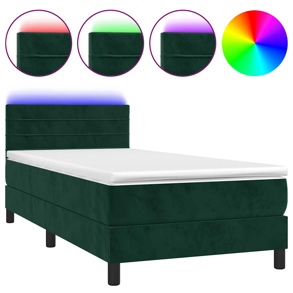 Vidaxl Łóżko Kontynentalne Z Materacem I Led Zielony Aksamit 80X200 Cm