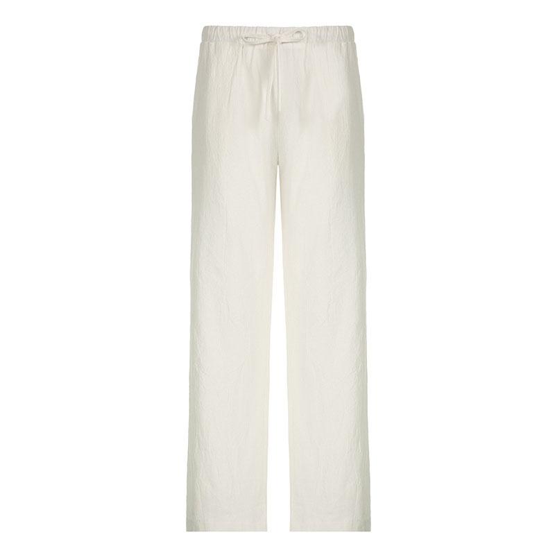 Повседневные базовые белые брюки женские мешковатые прямые брюки с заниженной талией однотонные тонкие льняные широкие брюки женские весенне-летние брюки