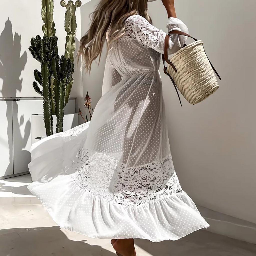 Женская однотонная куртка, свободная шифоновая вставка, кружевная рубашка с защитой от солнца, блузка