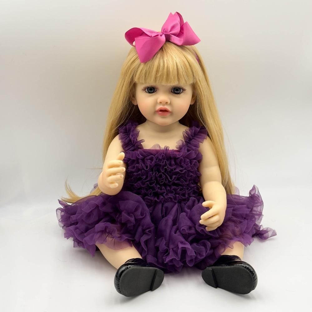 55cm Full Vinyl Body Reborn Doll Betty Beautiful Princess Girl Simulation Baby Doll Wear Noble Elegant Purple Gauze Skirt Children Play House Bath Toy