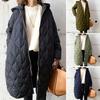 Fall Winter Women Jacket Hooded Zip-up Rhombus Texture Thin Padded Long Sleeves Mid Length Loose Work School Daily Coat