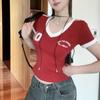 Женская хлопковая футболка Летняя с V-образным вырезом Облегающие Повседневные футболки для женщин харадзюку С коротким рукавом Модный пуловер y2k топы женские