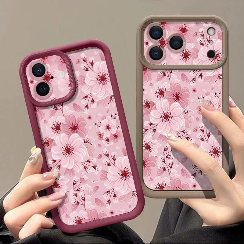 Full Screen Peach Blossoms Floral Case For iPhone 17 Pro Max Funda Shockproof Bumper Cover For iPhone 16 Pro Max 15 14 13 12 11 Air 16E