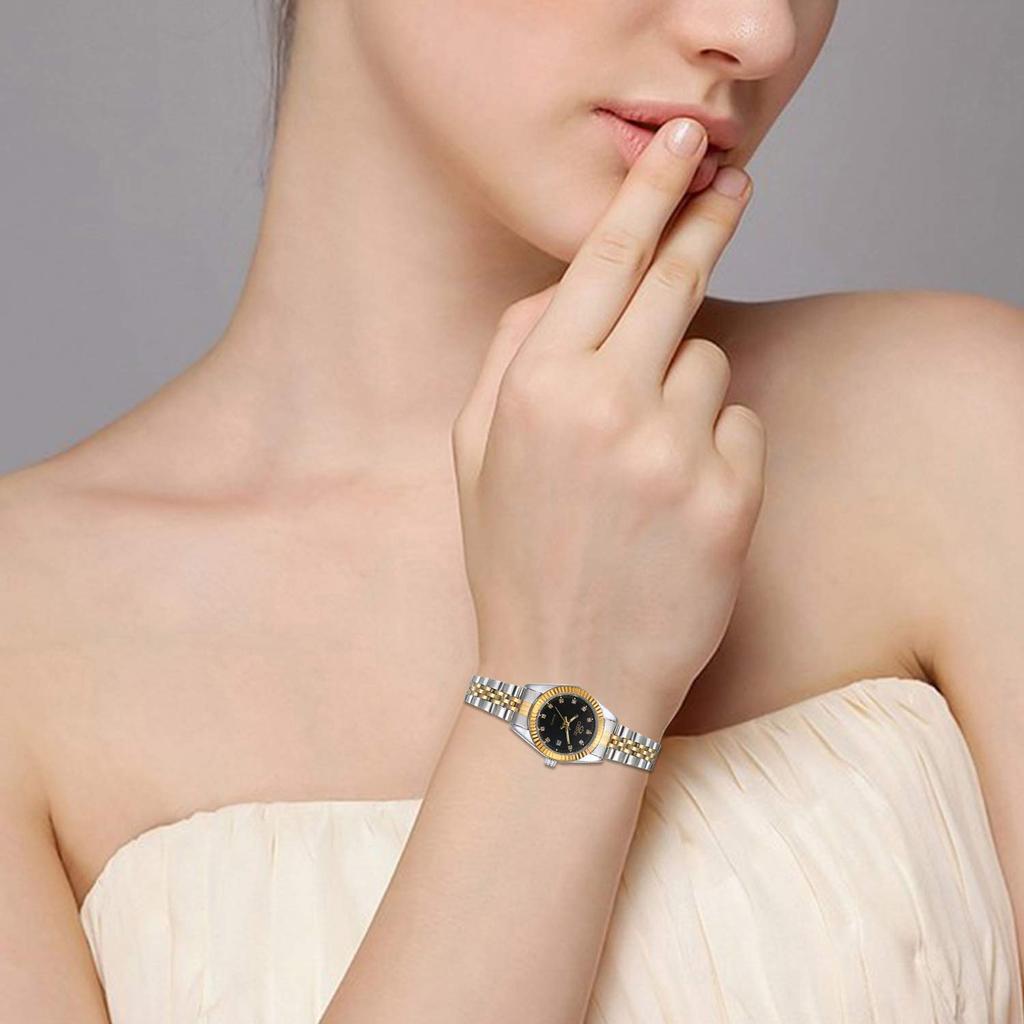 JEWELRYWE 3 АТМ Водонепроницаемые Светящиеся Японский Кварцевый Механизм Нержавеющая Сталь Черные Женские Часы, Водонепроницаемые, Календарь, Аналоговые, Механизм, Ремешок,