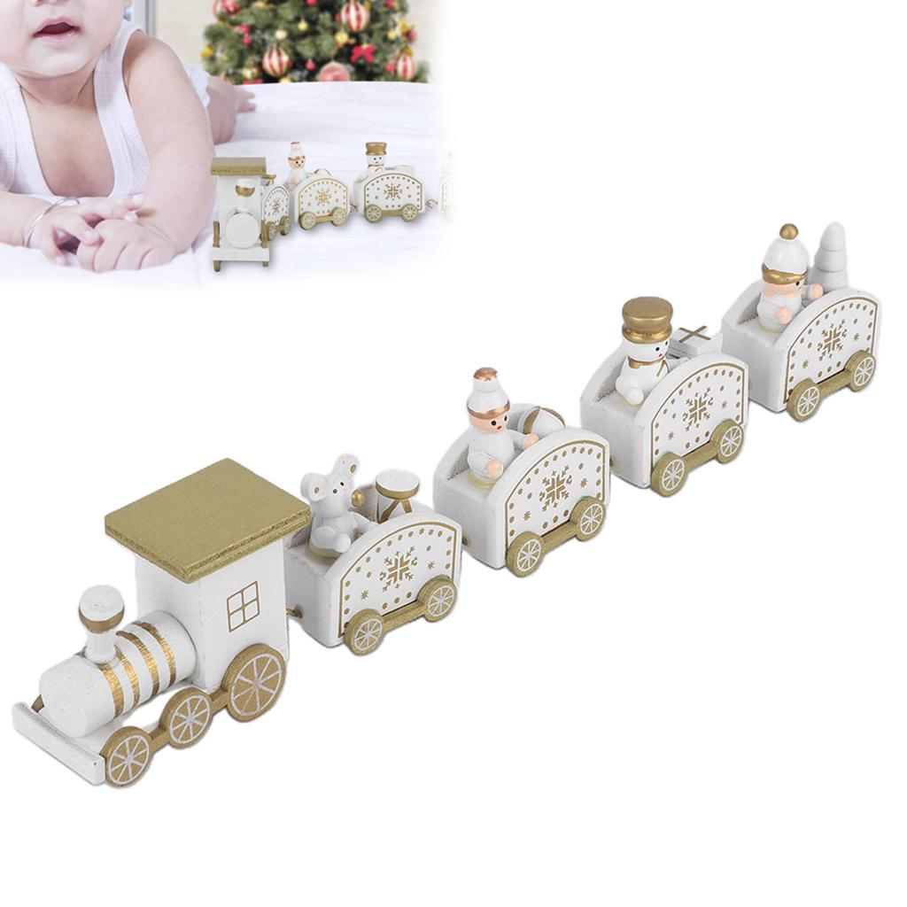 Wooden Santa Trains Toy Cartoon Children Kid Christmas Gift Showcase DecorationWhite