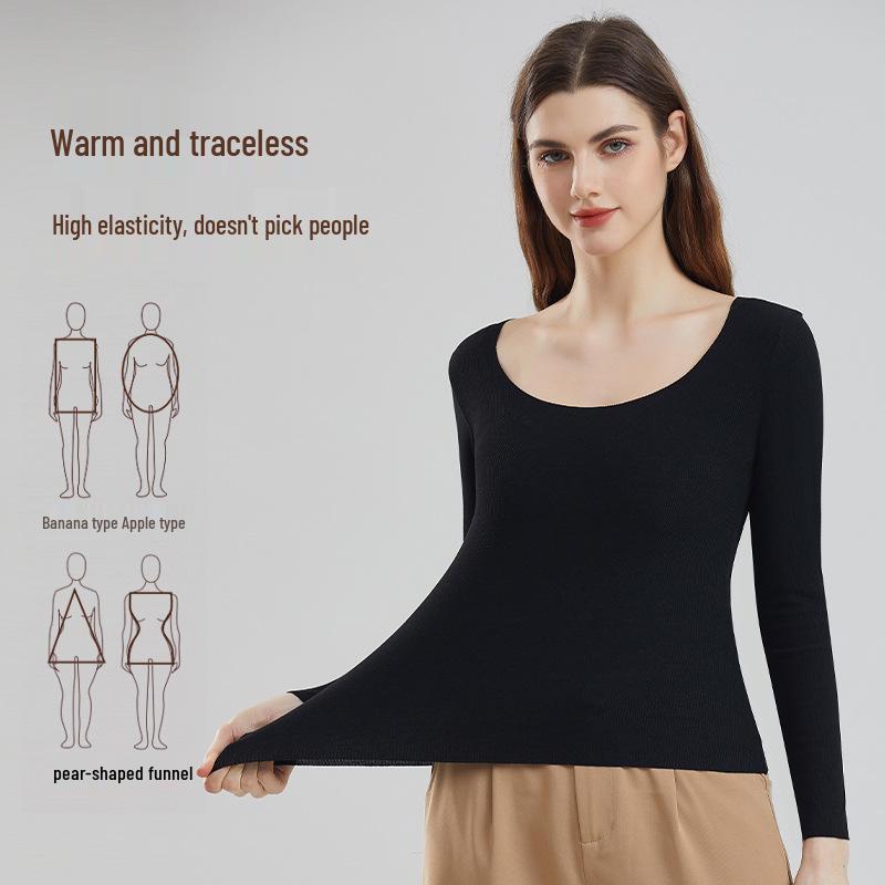 Seamless Women's U-Neck Long Sleeve Base Layer - High Elastic, Skin-Friendly, Slimming Warm Innerwear for Autumn & Winter