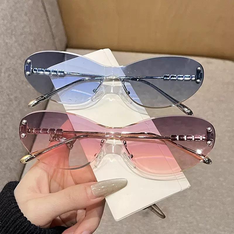 Солнцезащитные очки без оправы в стиле Y2k для женщин, металлические, UV400, очки-гуглы, новые очки с круглыми краями, подходят для вождения на открытом воздухе