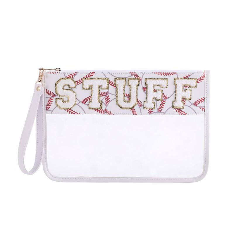 Waterproof PVC Makeup Bag with Embroidered Letter Patch - Large Capacity, Multi-functional for Toiletries & Coin Storage