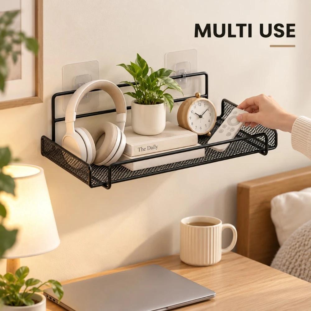 Wall Mounted Router Storage Shelf Stainless Steel No Drill WiFi Organizer Rack for Home Office Bathroom and Kitchen