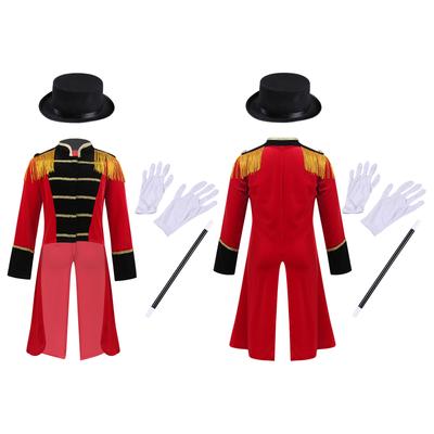 Мальчики Костюм Цирка Длинный Рукав Стойка Воротник Фрак Кисточки На Плечах Шляпа Волшебные Перчатки Хэллоуин
