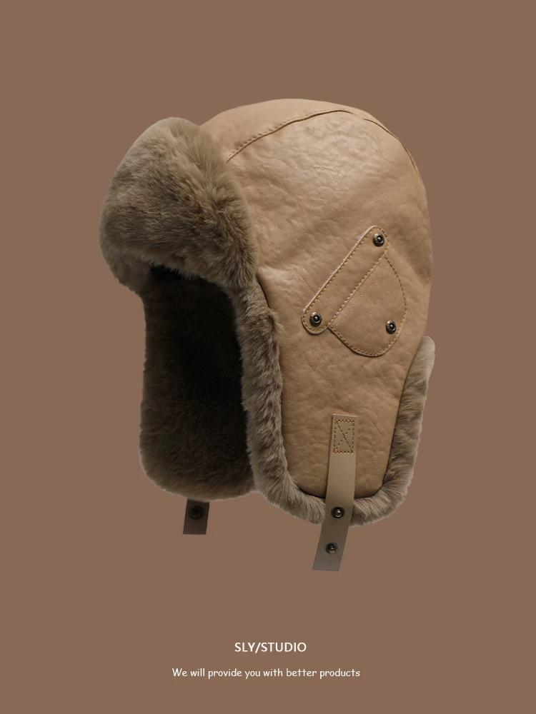 Зимняя холодная кепка мужская велоспорт электромобиль ветрозащитная теплая кожаная кепка Lei Feng женская утолщенная кепка для защиты ушей