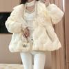 Luxury Diamonds Women Wadded Jacket Korea Beading V-neck Lace Long Sleeve Cotton-padded Coat Elegant Fairy Loose Down Jacket
