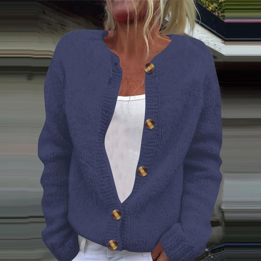 Women's Fashion Solid Colour Long Sleeve Knitted Cardigan Button Up Jacket