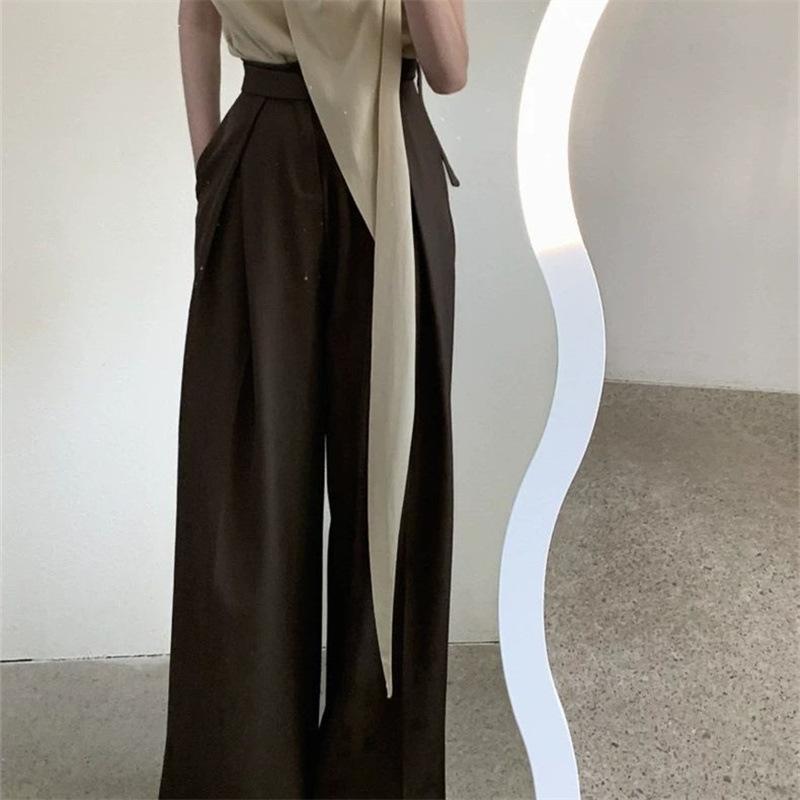 Женские брюки в стиле вестерн с драпировкой, осенние, широкие штанины, создающие уникальный повседневный образ для поездок на работу, женские брюки