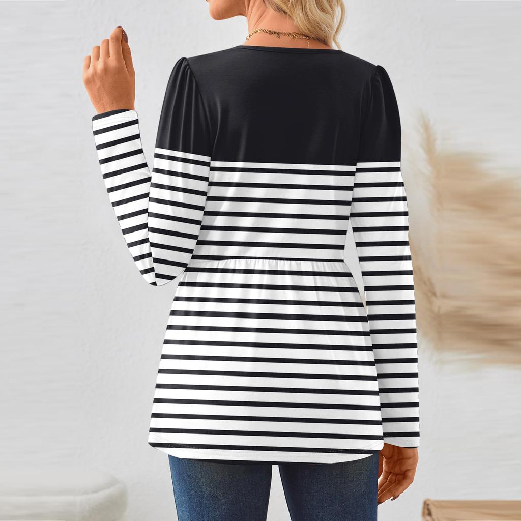 Женская повседневная модная рубашка с длинным рукавом, полосатая туника