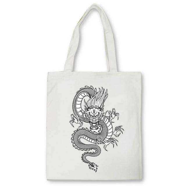 Холщовая сумка с принтом дракона, сумка-шопер, Harajuku, большая вместительная женская сумка в стиле панк, в готическом стиле, классическая винтажная сумка через плечо Bolsas