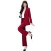 2 Pcs/Set Women Coat Pants Set Lapel Single Button Mid Length Cardigan Long Sleeve Jacket Wide Leg High Waist Straight Trousers Lady Formal