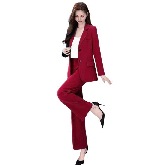 Spring Autumn Thin Section Blazer Women's Lapel Button Section Jacket + Casual Straight Trousers Two Piece Set