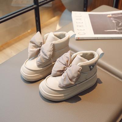 Зимние детские зимние сапоги для девочек, модные дизайнерские ботинки принцессы с большим галстуком-бабочкой, детская теплая обувь из плотного хлопка с застежкой на крючок