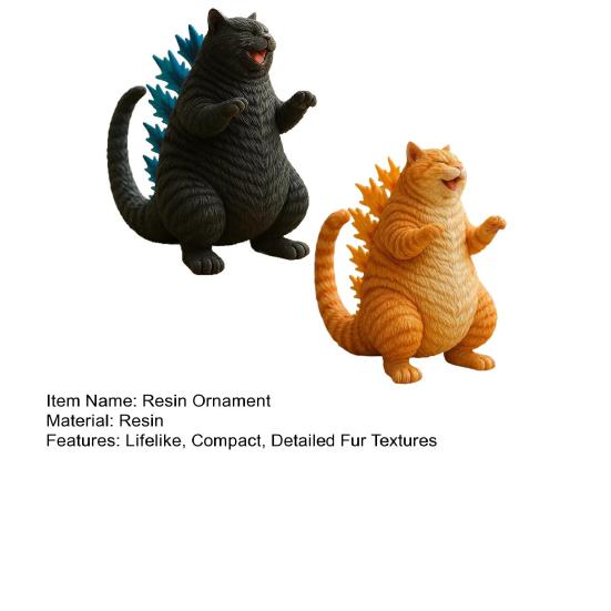 Dinosaur Cat Figurine Mini Roaring Cat Statue Collectible Resin Cat Ornament for Home Office Desk Shelf Decoration Cat Lovers Gift